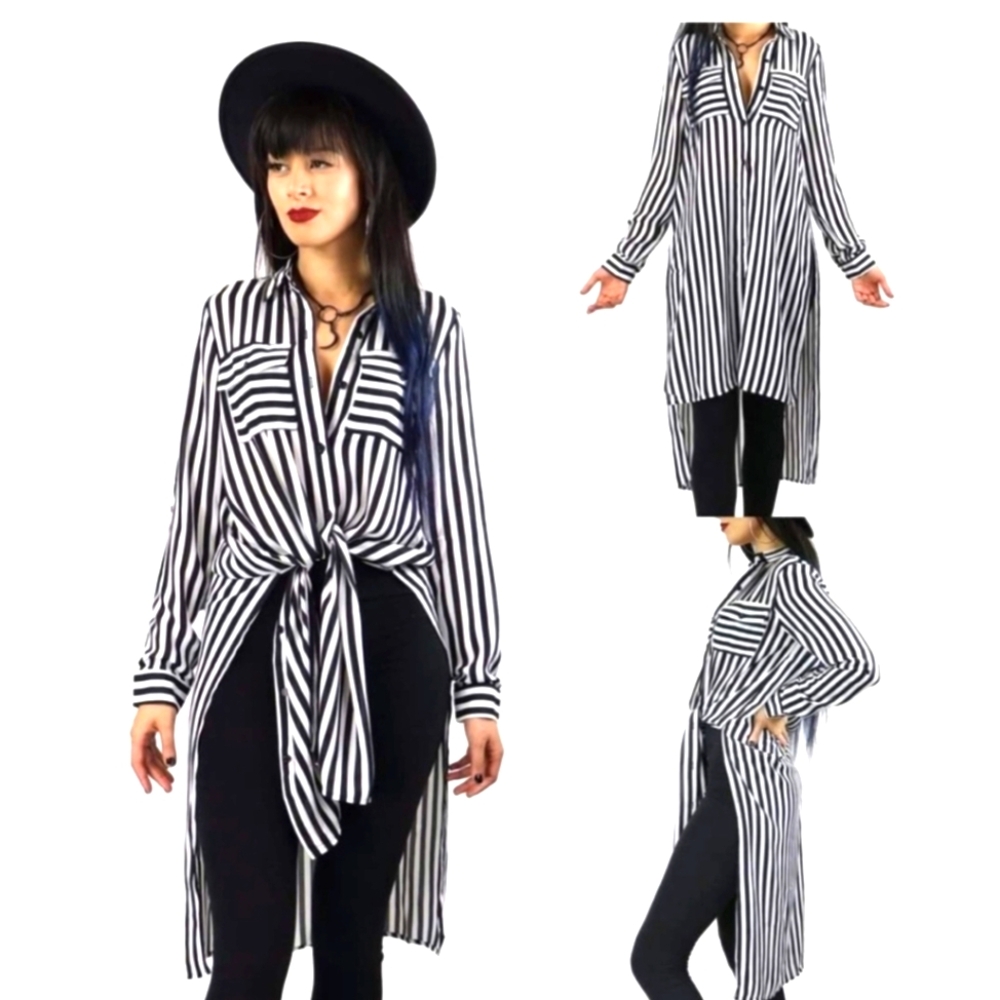 Fox blood shirt dress size small black and white stripes